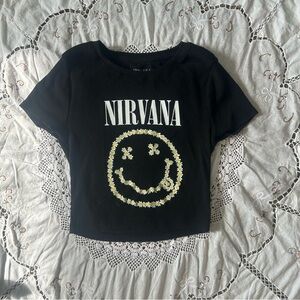 NIRVANA Floral Smiley crop top